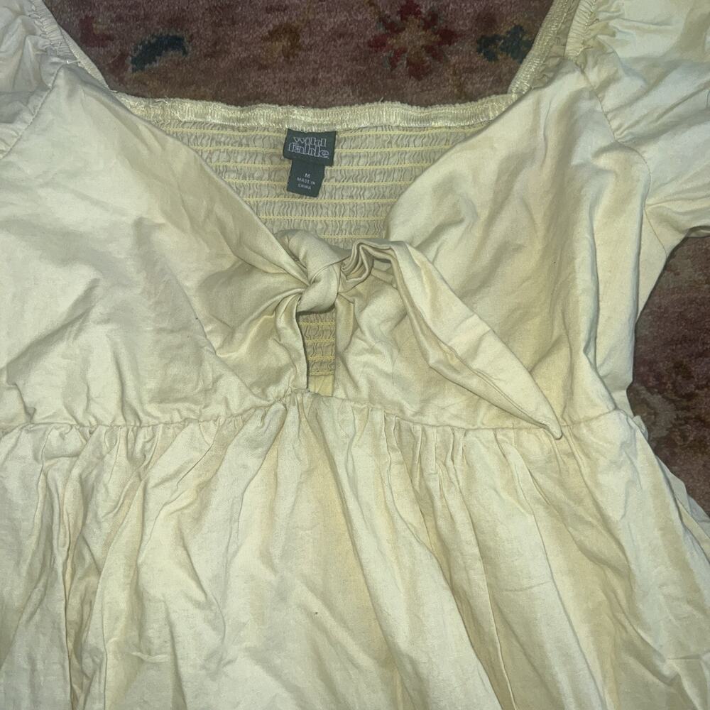 Wild Fable Tie-Front Knot Dress Puff Sleeve Babydoll M Chartreuse Romantic Fairy - Picture 5 of 10